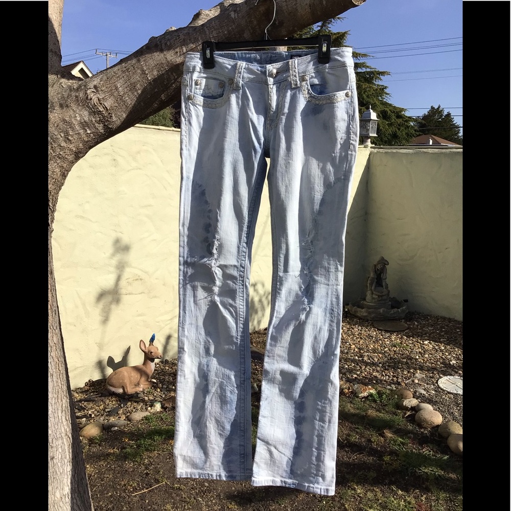 Miss Me tie dye, distressed jeans size 30 Irene boot cut